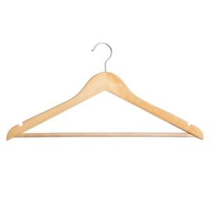 Holzbügel mit Steg, natur, klar lackiert, 44 cm breit - 100 Stück